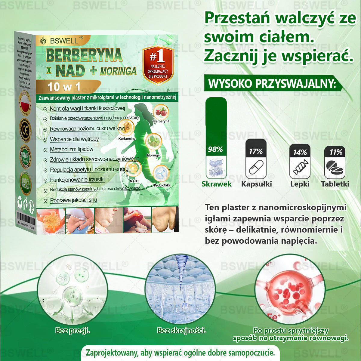 🍐🍐BSWELL® Nano mikroigłowy plaster wyszczuplający (Raz dziennie, efekty już po 28 dniach ✅ Wspiera odchudzanie, serce, cukrzycę, sen, jelita, stawy i więcej.